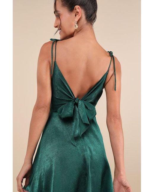 Lulus Green Party With Prosecco Satin Tie-Back Mini Dress