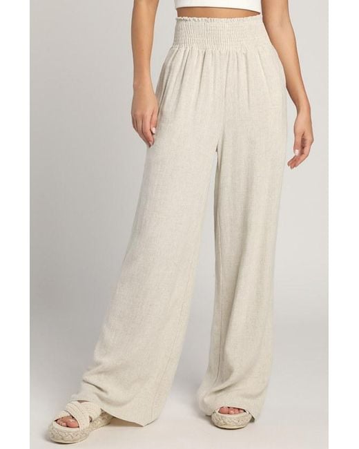 Lulus Natural Hit The Breeze Smocked Wide-Leg Pants