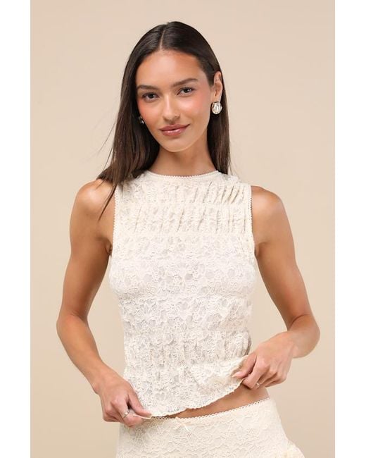 Nia Natural Wes Cream Lace Smocked Tank Top