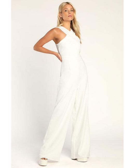 Lulus White Criss-Cross Your Mind Cross-Front Wide-Leg Jumpsuit