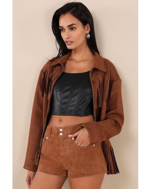 Blank NYC Brown Fortune Cookie Suede Shorts
