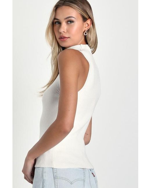 Lulus White Seasonal Sophistication Ribbed Mock Neck Sweater Tank Top