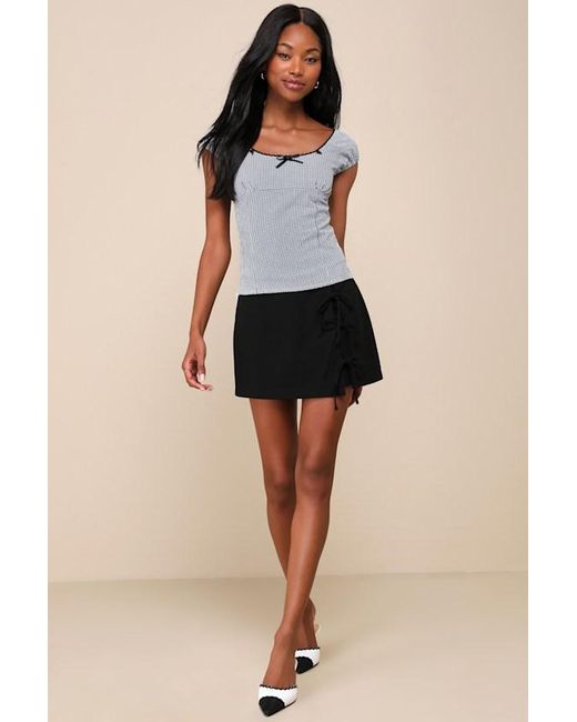 ZEMETA Multicolor Cottage Gingham Cap Sleeve Bow Top