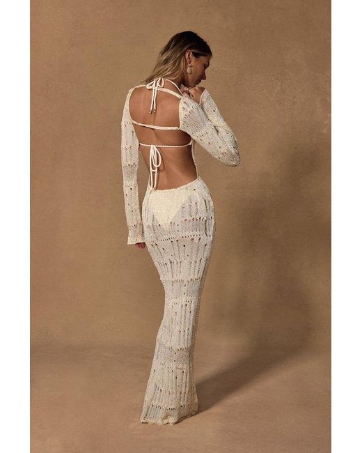 Lulus Brown Salise Shiny Cream Distressed Maxi Swim Cover-Up