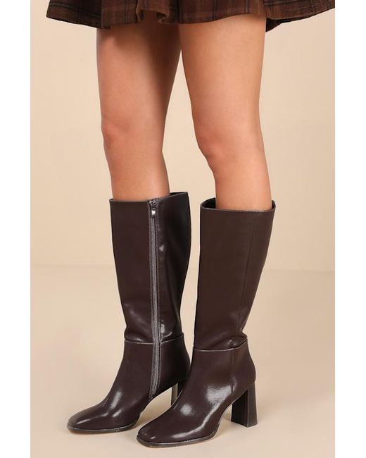 Lulus Black Reelee Chocolate Square Toe Knee-High Boots