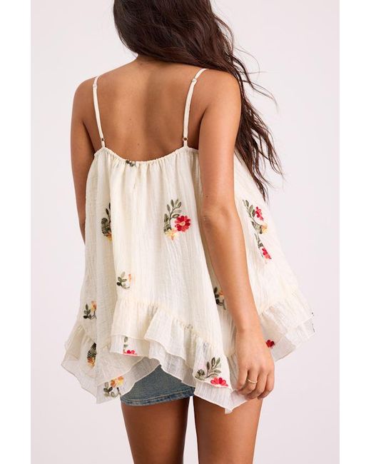 Lulus White River Cream Floral Embroidered Ruffled Tank Top