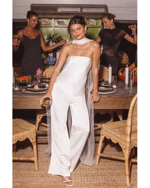 Lulus Natural Zettie Organza Asymmetrical Jumpsuit