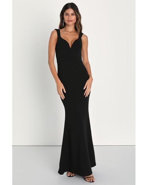 Lulus Black Alluring Temptation Backless Ruched Mermaid Maxi Dress