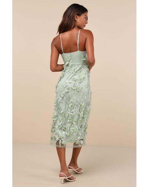 Lulus Green Limitless Adoration 3D Floral Embroidered Midi Dress