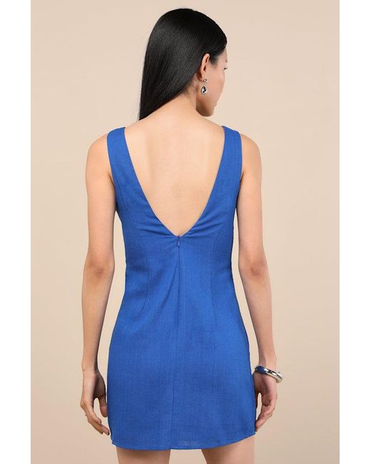Lulus Blue Packing For Positano Linen Sleeveless Mini Dress