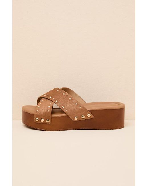 Lulus Brown Loma Studded Platform Slide Sandals