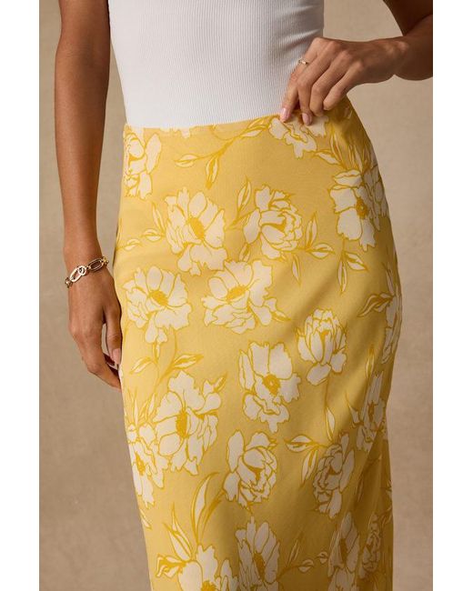 Lulus Natural Malaya Floral High-Rise Midi Skirt