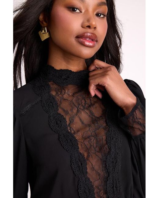 Lulus Black Lexia Lace Long Sleeve Top