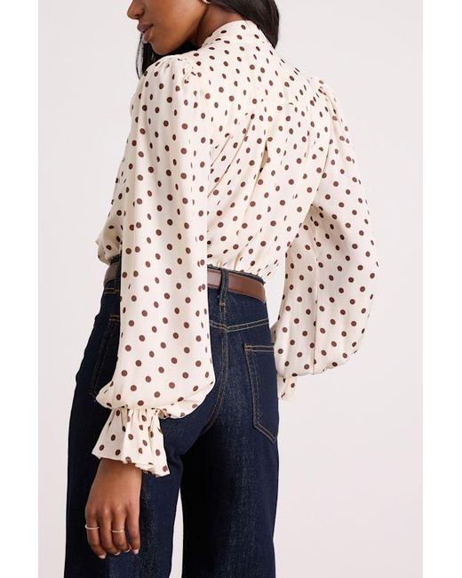 Lulus Blue Loen Polka Dot Tie-Neck Long Sleeve Bodysuit