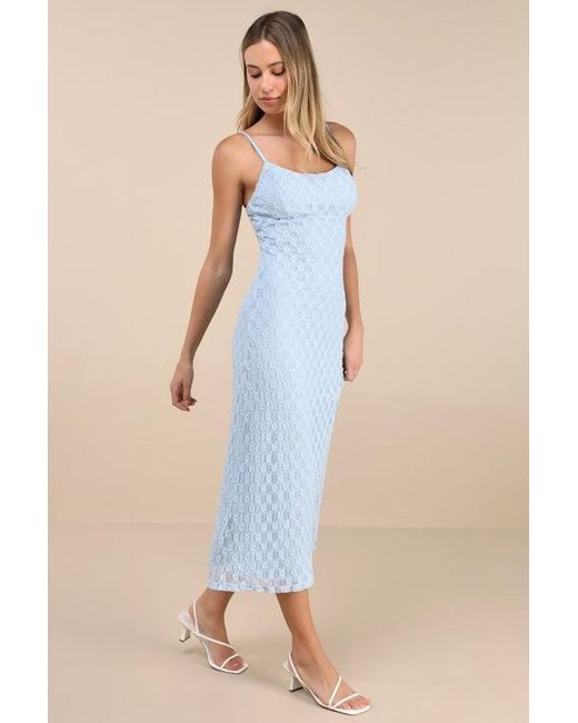 Lulus Blue Lucky Girl Sleeveless Lace Midi Dress