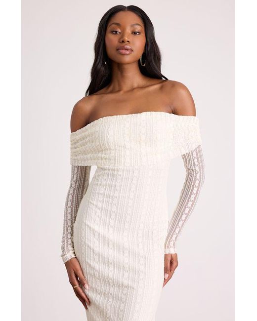 Lulus Natural Eulalie Cream Lace Off-The-Shoulder Maxi Dress