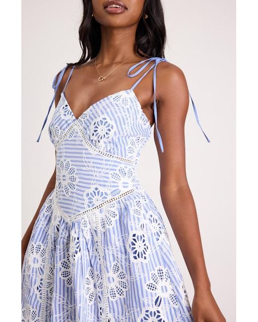 Lulus Blue Shilah Striped Floral Tie-Strap Midi Dress