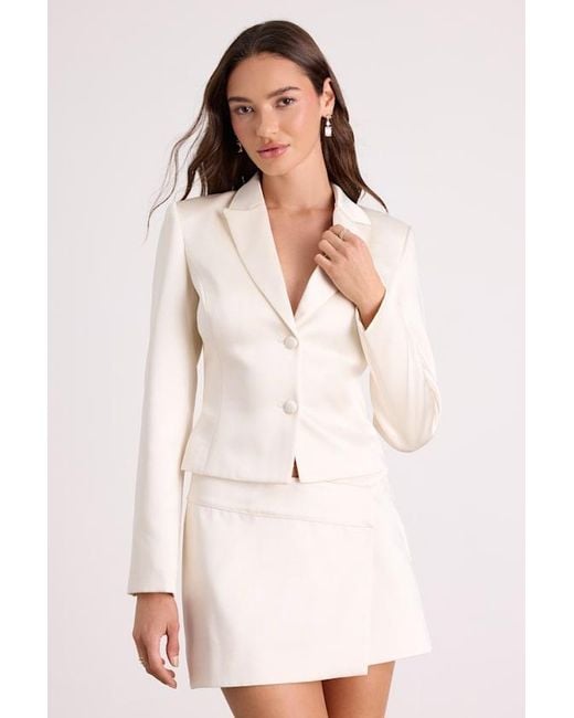 Lulus Natural Harris Satin Cropped Blazer