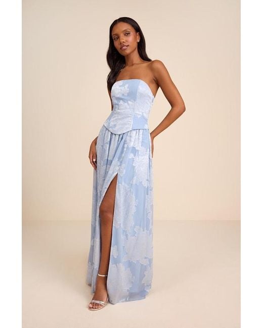 Lulus Blue Alanis Floral Burnout Lace-Up Maxi Dress