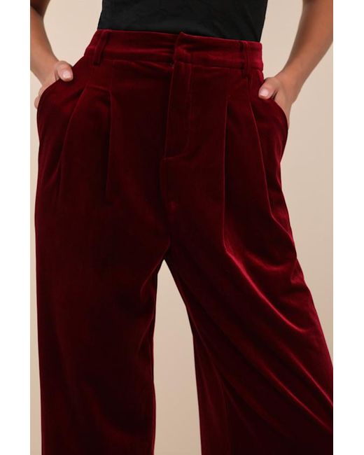Lulus Red Chic Splendor Velvet Pleated High-Rise Wide-Leg Pants