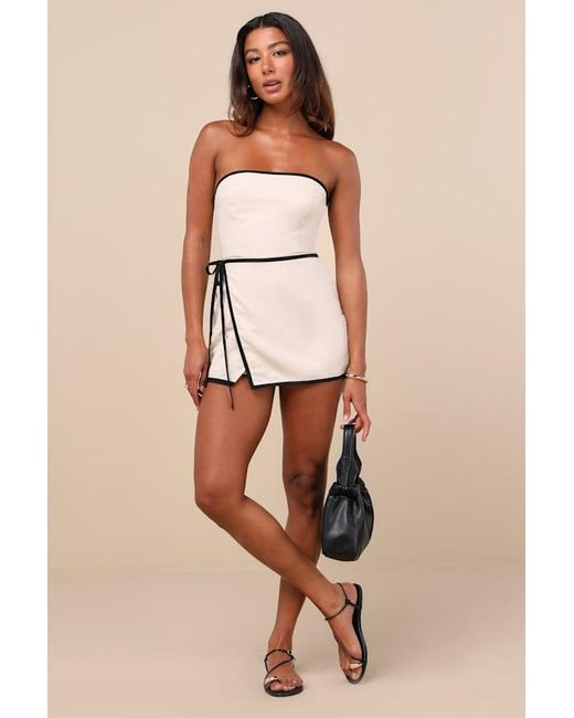 Lulus Natural Tania Strapless Skort Romper
