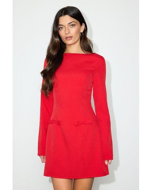 Lulus Red Pemberton Boat Neck Long Sleeve Mini Dress