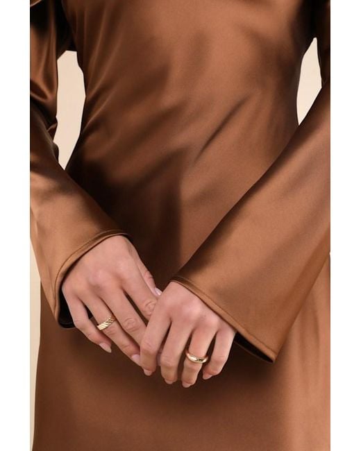 Lulus Brown Luxurious Vision Satin Off-The-Shoulder Mini Dress