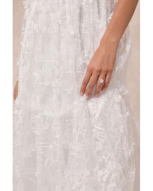 Lulus Natural Adoringly Yours Tiered 3D Floral Maxi Dress