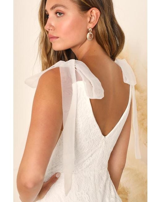 Lulus Natural Eternally Yours Lace Tie-Strap Mermaid Maxi Dress
