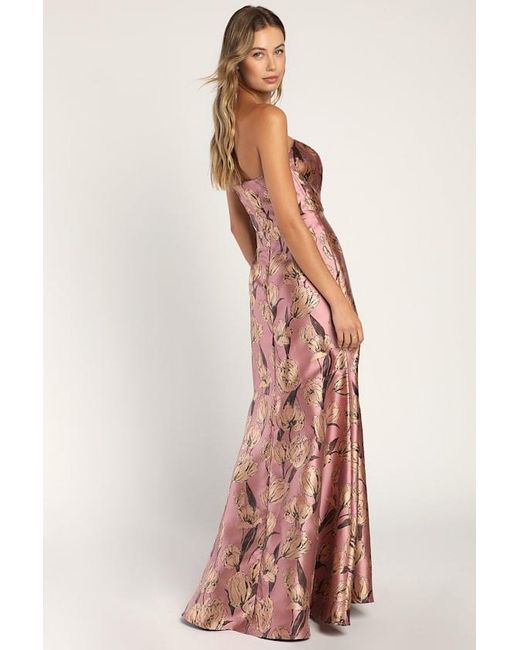 Lulus Purple Gowning Around Floral Jacquard Strapless Maxi Dress