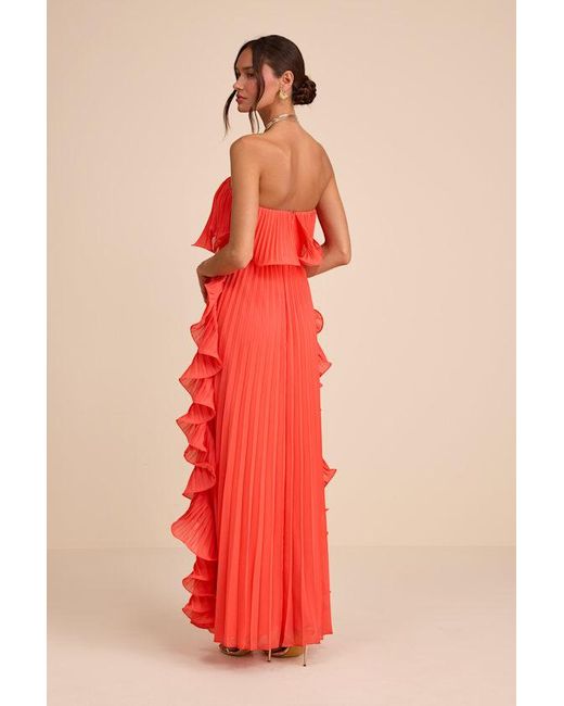 Lulus Red Andri Bright Pleated Ruffled Maxi Dress
