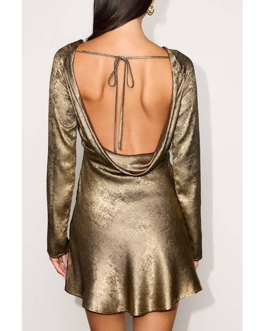 Lulus Yellow Stellina Metallic Satin Long Sleeve Mini Dress