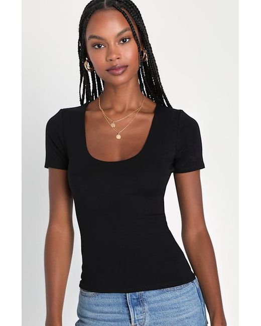 Lulus Black Basically Effortless Short Sleeve Scoop Neck Top