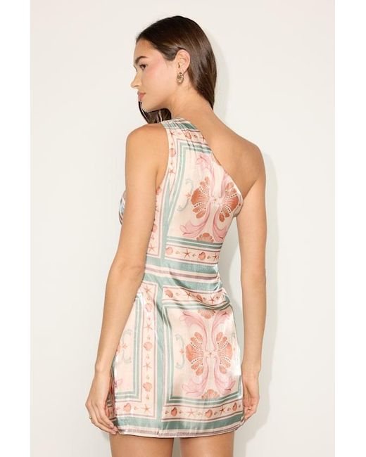 Lulus Natural Lakesha Multi Boho Print One-Shoulder Mini Dress