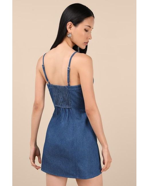 Lulus Blue Blakely Chambray Button-Front Mini Dress