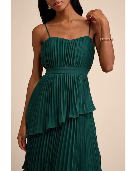 Lulus Green Jehona Pleated Tiered Maxi Dress
