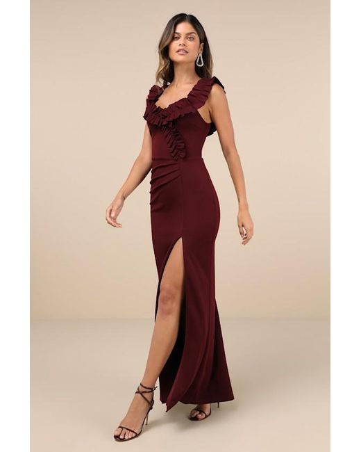 Lulus Red Graceful Posture Ruffled Off-The-Shoulder Maxi Dress