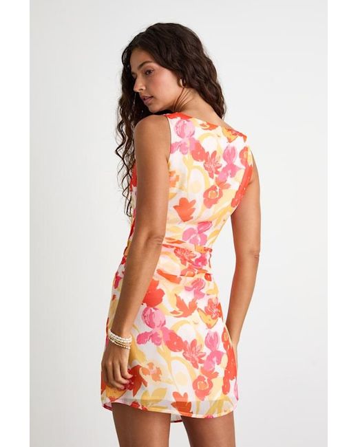 Lulus Red Roanes Floral Boat Neck Pleated Mini Dress