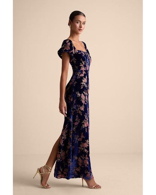 Lulus Blue Confidently Impressive Velvet Off-The-Shoulder Maxi Dress