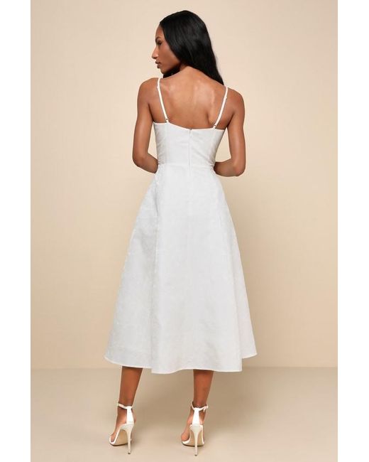 Lulus Natural Meet For Tea Jacquard Bustier Midi Dress With Pockets