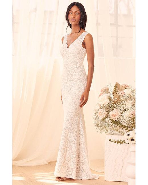 Lulus Natural Spectacular Romance Lace Sleeveless Mermaid Maxi Dress