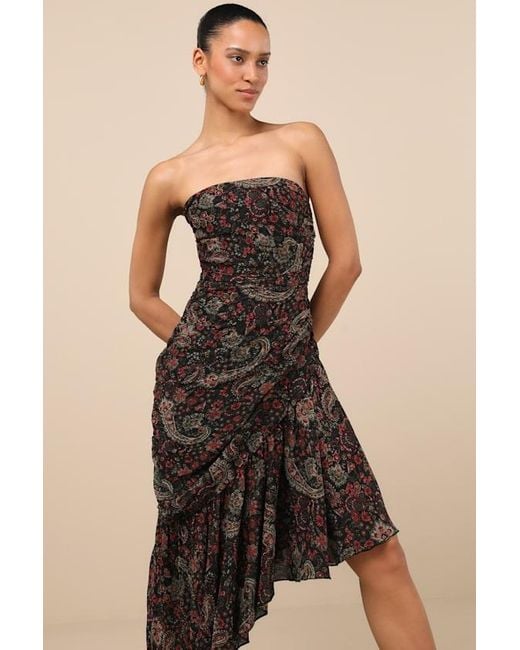 Lulus Leena Multi Paisley Asymmetrical Midi Dress in Black | Lyst