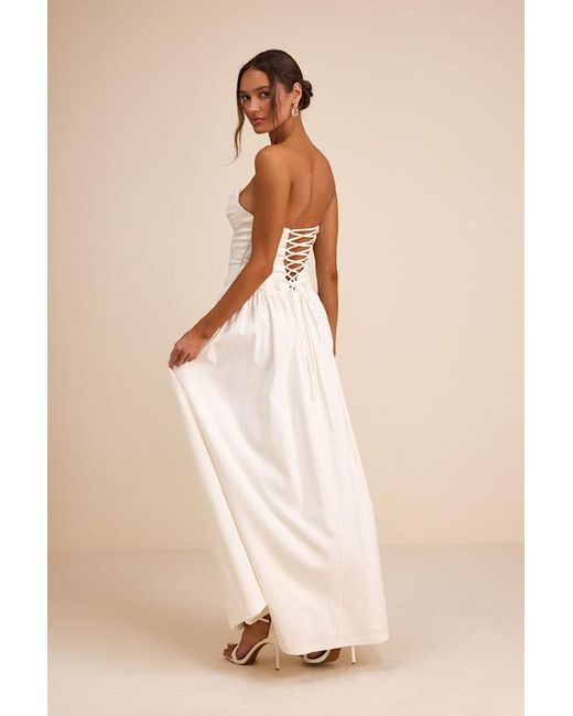 Lulus Natural Almeria Strapless Lace-Up Maxi Dress