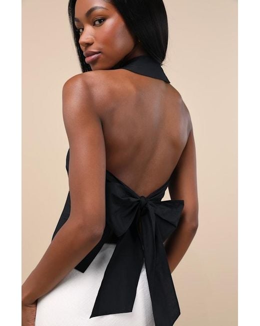 Lulus Black Giosetta Button-Front Halter Top