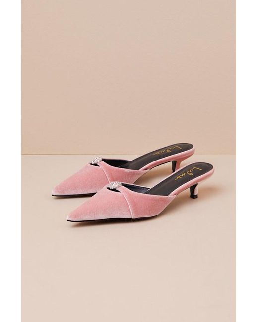 Lulus Pink Ambersen Velvet Pointed-Toe Kitten Heel Pumps