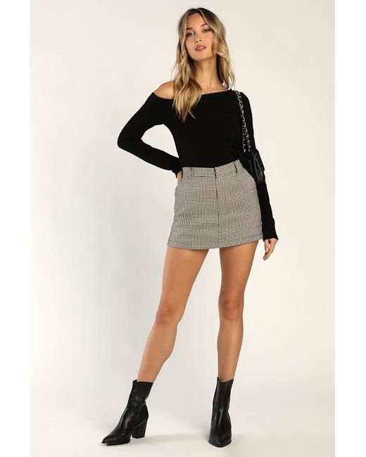 Lulus Black Popular Babe Ribbed Knit Asymmetrical Long Sleeve Top