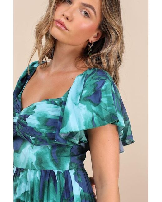 Lulus Blue Authentically Yours Multi Abstract Print Satin Midi Dress