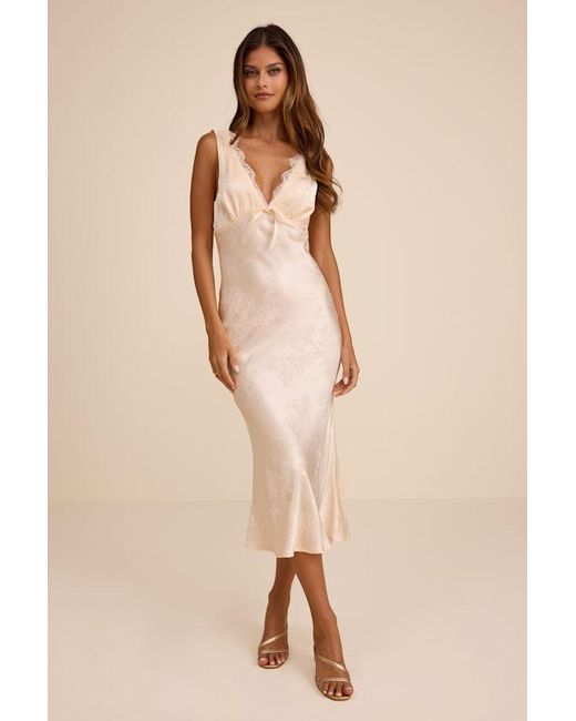 Lulus Natural Marin Blush Satin Jacquard Slip Midi Dress
