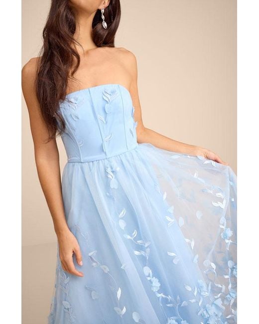 Lulus Blue Lynly 3D Floral Applique Tulle Maxi Dress