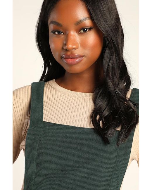 Lulus Green Embracing Autumn Corduroy Pinafore Mini Dress